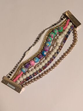 Victoria Emerson Multicolor Beaded Layered Bracelet with Gold Accents
